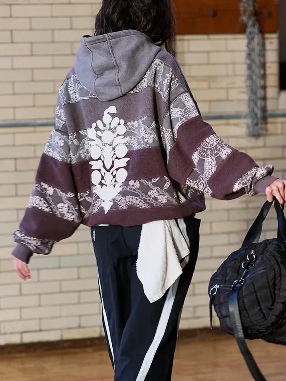 FP MOVEMENT Oversized Final Call Hoodie Bandana Chocolate Brown NWT